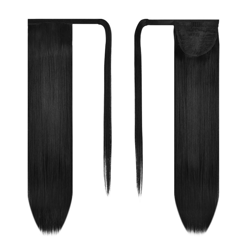 BARSDAR Natural Black Straight Wrap Ponytail Extension - 24 Inch Long Straight Wrap Around Ponytail Hair Extensions for Black Women, Synthetic Clip in Pony Tails Hairpieces Daily - Image 2